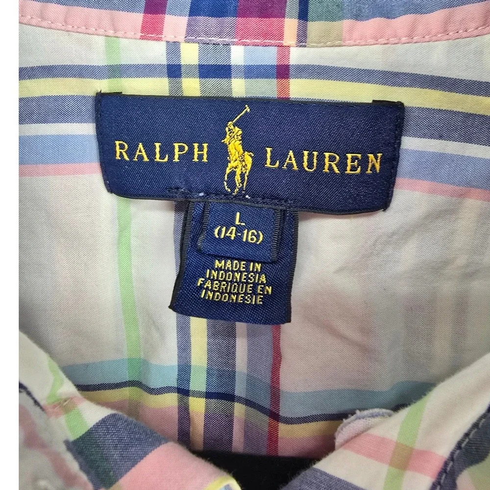 Ralph Lauren Boys Large 14-16 Plaid Short Sleeve Button Down Shirt Multi-Color‎